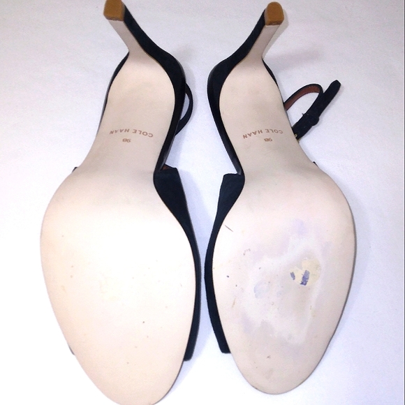 NWT COLE HAAN 'Maya' Suede Peeptoe Slingback Stilettos in Midnight Blue Size 9B - Picture 7 of 11